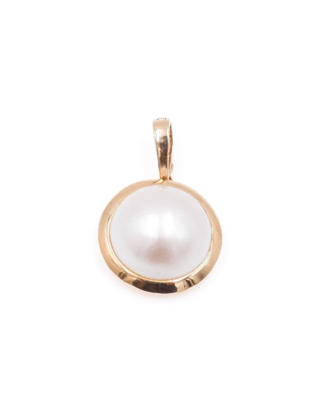 14K Yellow Gold White Mabe Pearl 1 Inch Enhancer Pendant